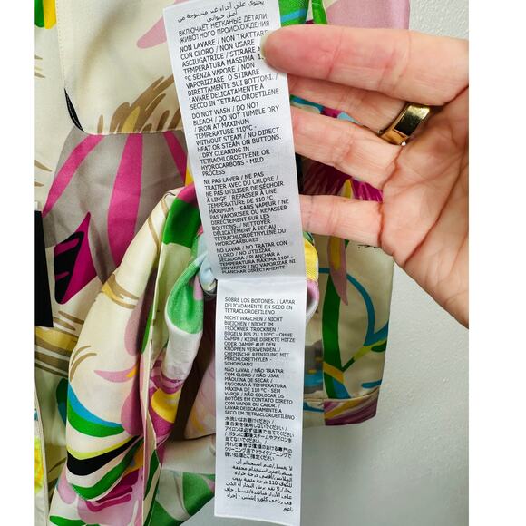 NWT Gucci Silk Tan Pink Blue Multi Floral Leaf Printed Blouse 46 / XL - Picture 13 of 16